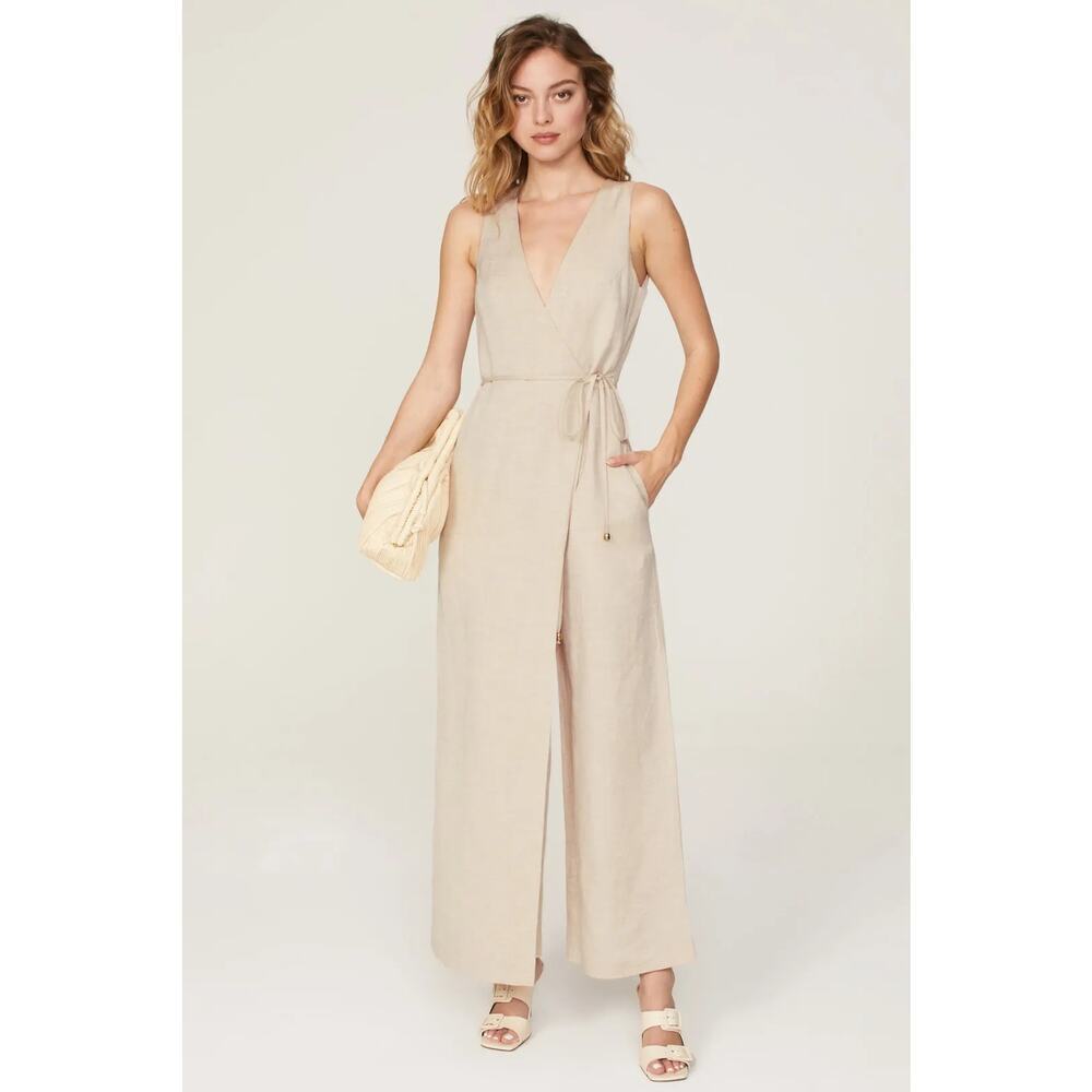 Rosetta Getty Oatmeal Apron Jumpsuit Sleeveless Wide Leg Linen Blend Beige Tan 6